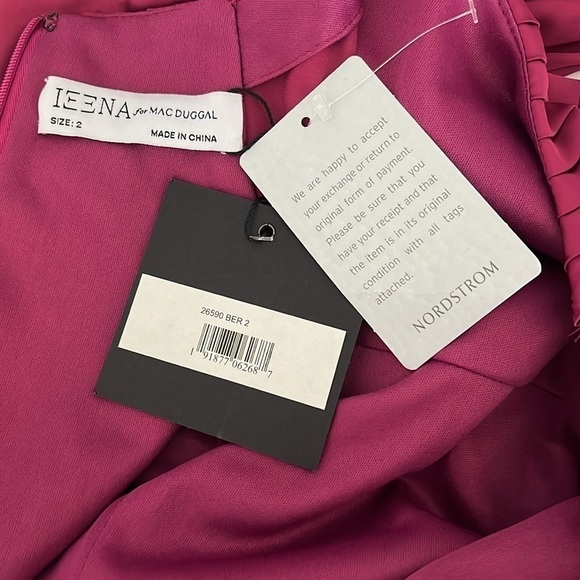 Ieena for Mac Duggal 26590 Long Sleeve Pleated High Neck Gown in Berry NWT! - Picture 11 of 12